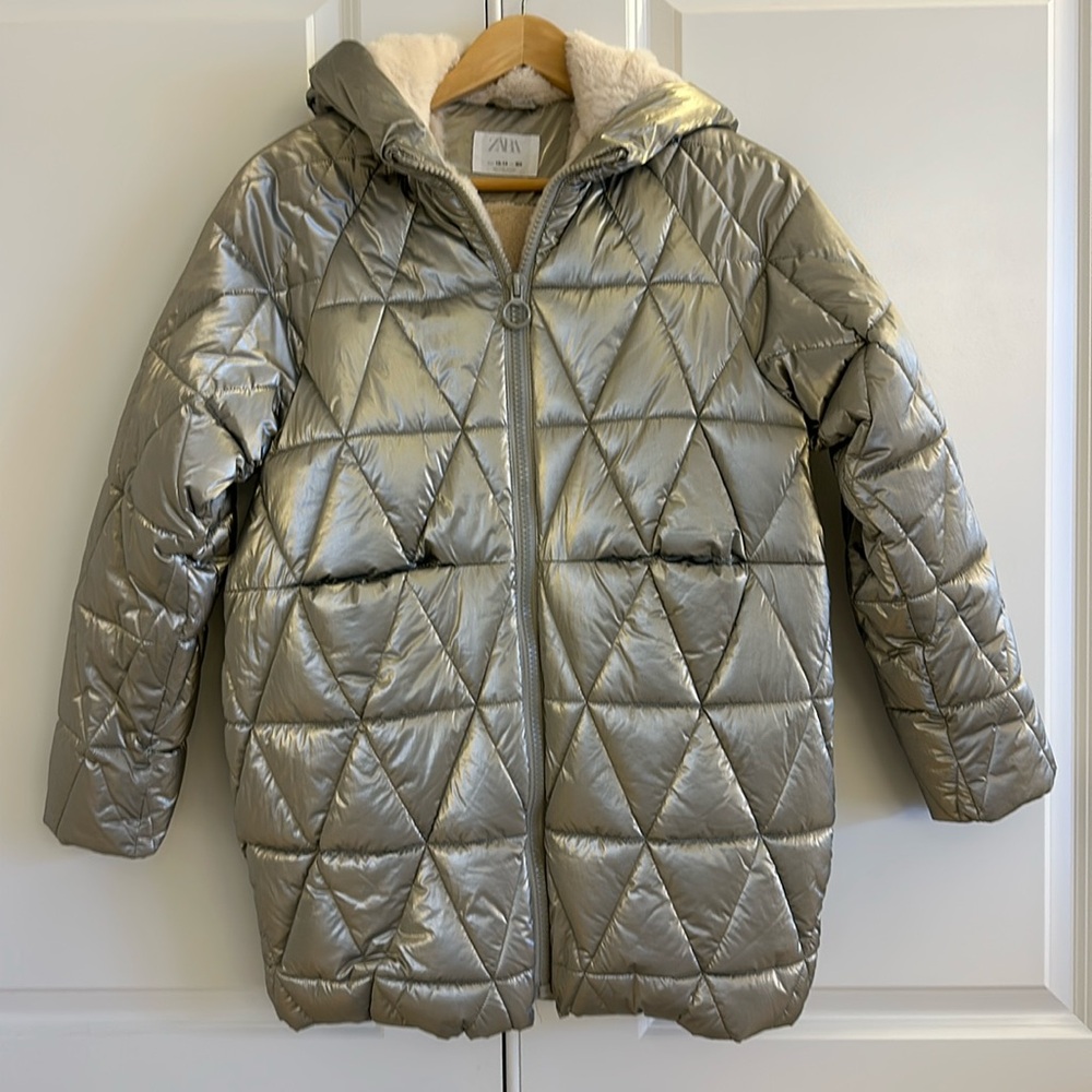 Zara, metallic quilted coat, size 13-14. Super soft and cozy!!